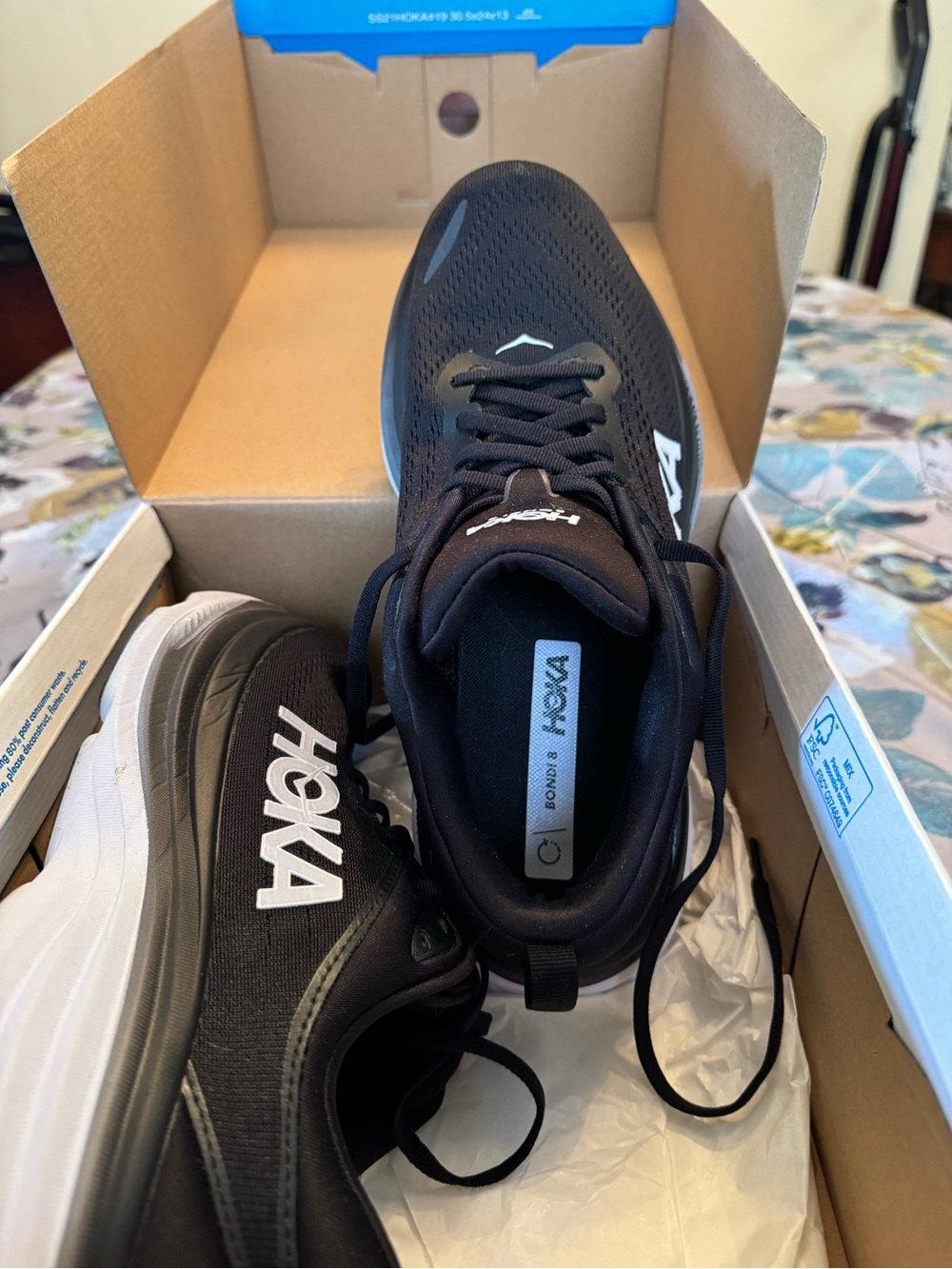 Hoka Women’s Bondi 8 Black and White Running Shoes - Picture 8 of 8
